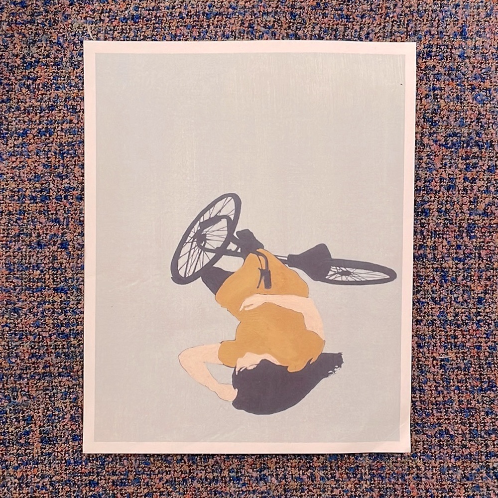 Girl on fallen bike print